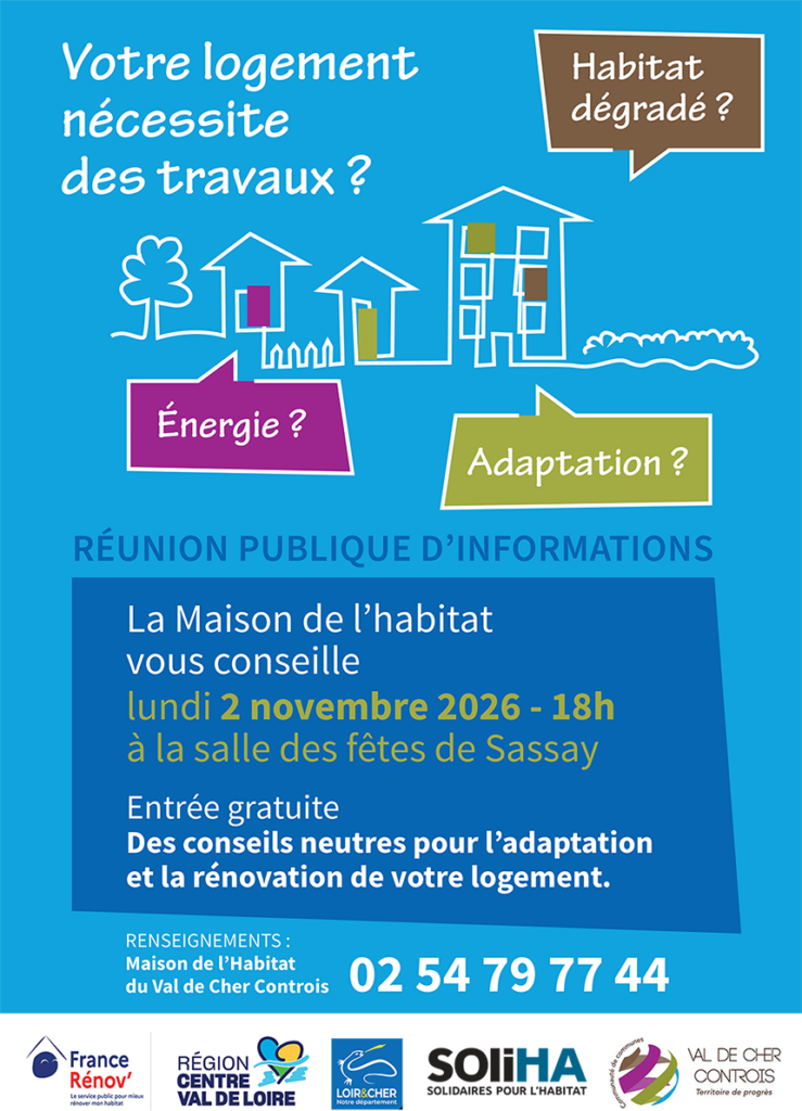 Affiche de la réunion publique de la maison de l'habitat Val de Cher Controis